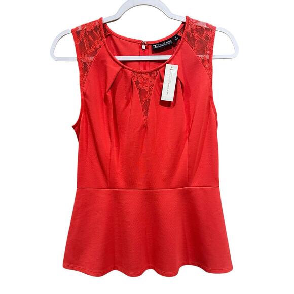 NWT New York & Company Red Lace Peplum Holiday Top Sleeveless Blouse Medium NEW - Picture 1 of 15